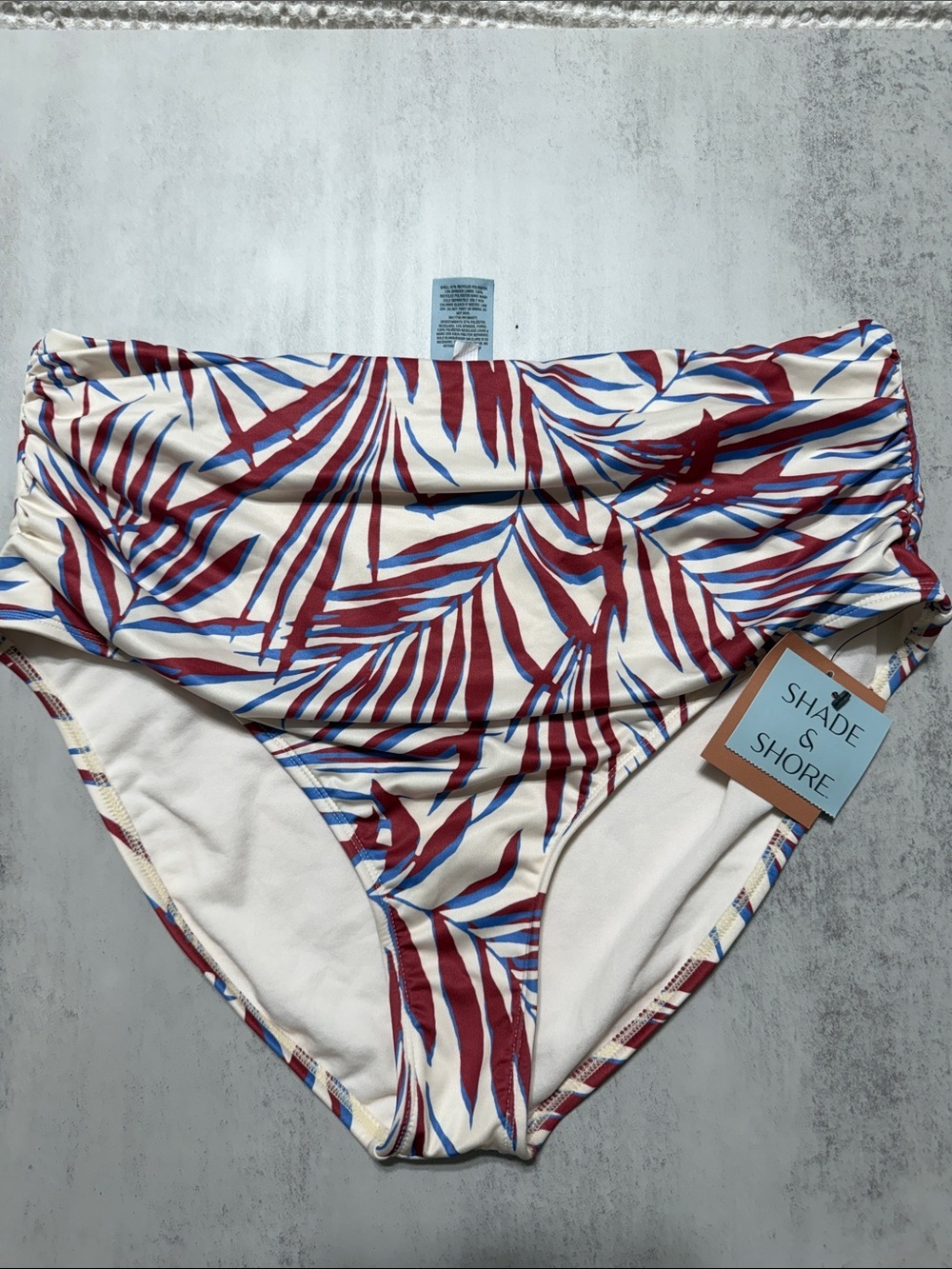 Shade & Shore Cream Bikini Bottom with Red and Blue Leaf Print